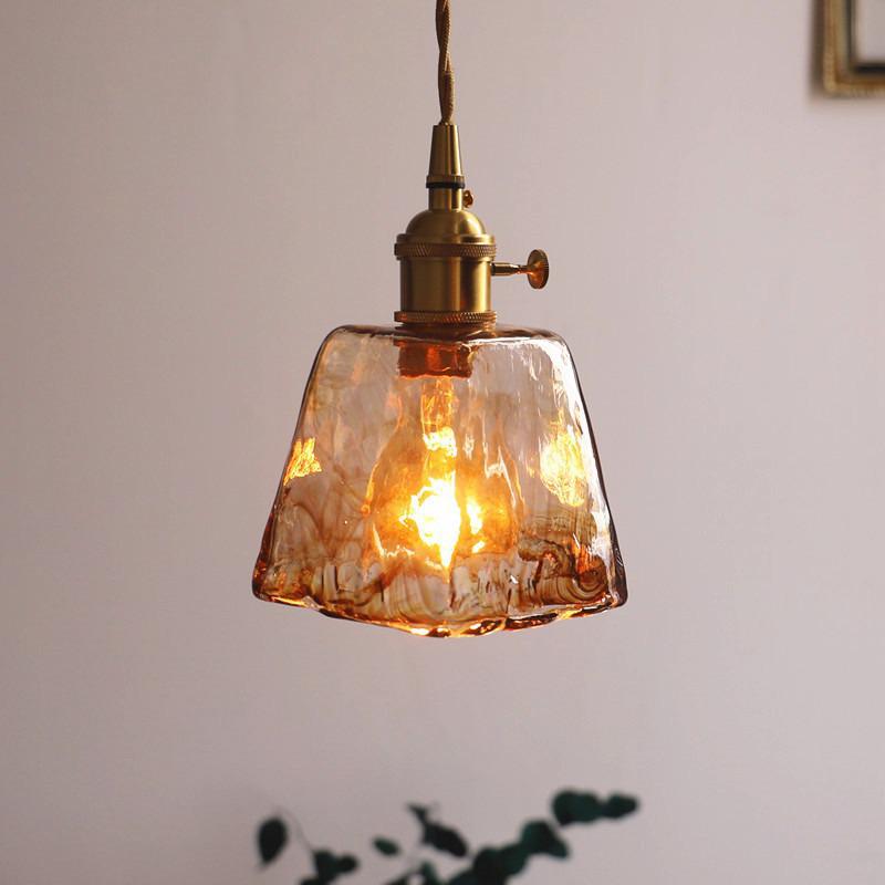 

Retro Brass & Glass Bedside Lamp - Single Head Chandelier for Bedroom, Restaurant, Bar, or Store Entry. KTY With LED Bulb