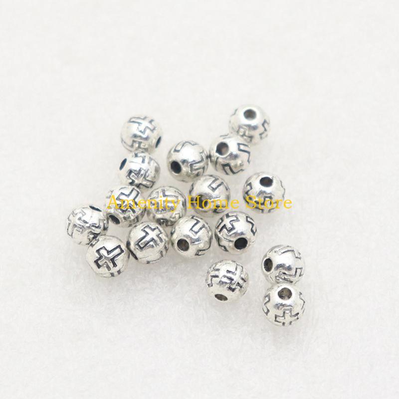 

F26C 100pcs Crucifix Round Beads for Prayer Necklace, Bracelet Making Crafts Alloy Construction Long Last Durability CN