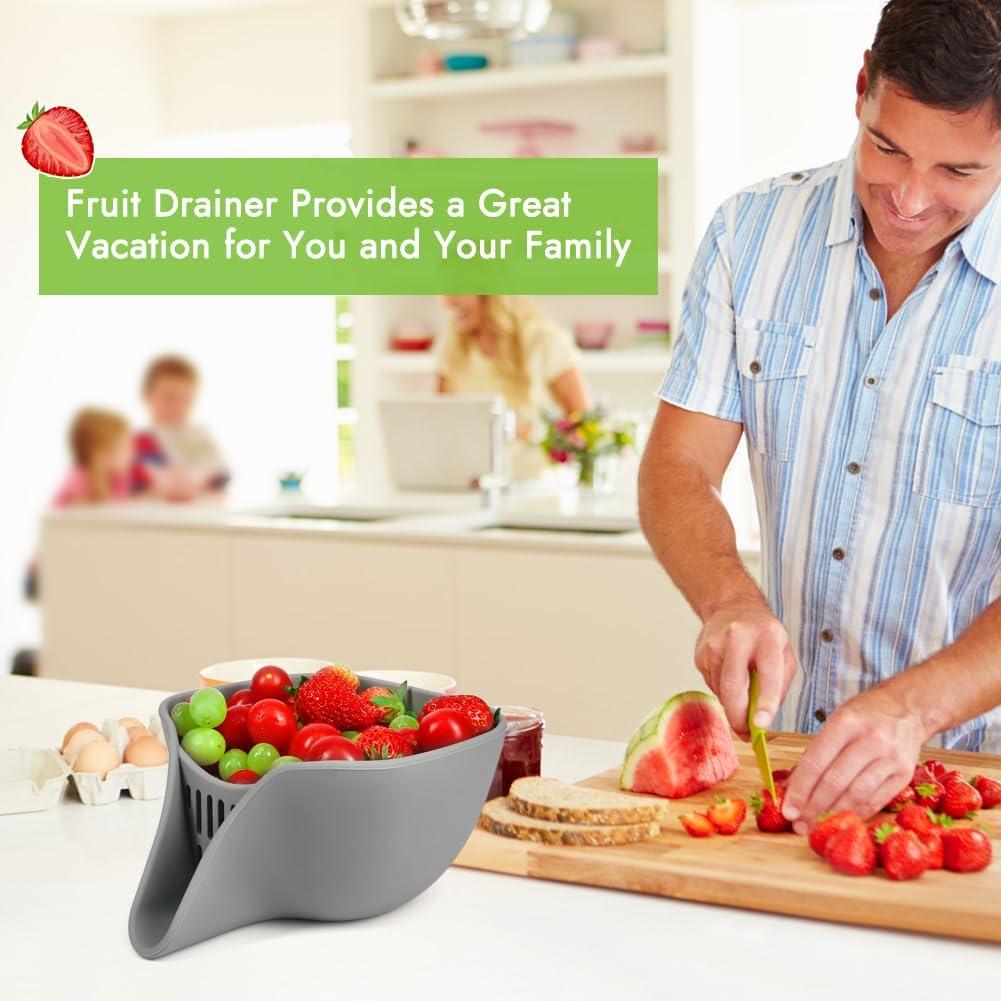 Drain Basket Small Colander Bowl with Spout Silicone Food Pasta Berry Sink Strainer for Washing Fruits Vegetables Salad 1pcs