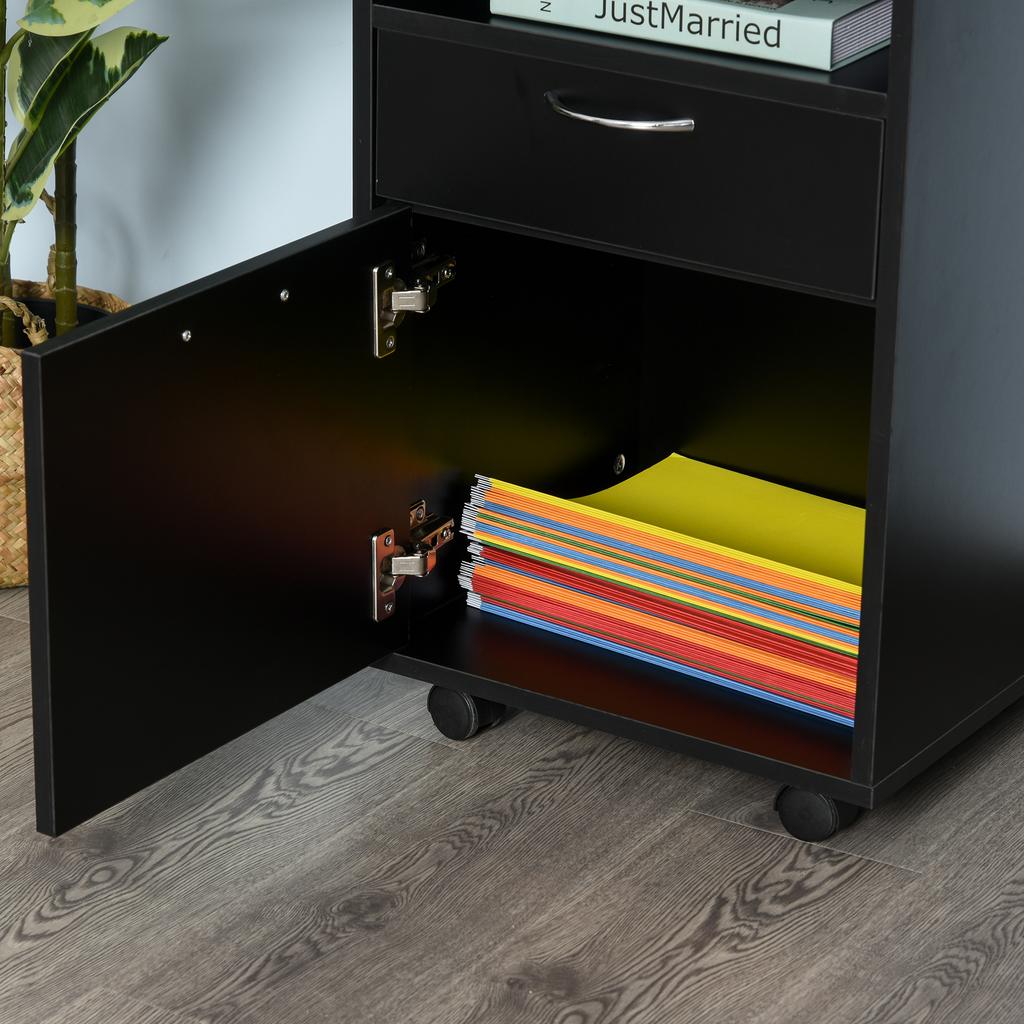 Filing Cabinet, Mobile File Cabinet with 2 Drawers, Office Home Organiser On Wheels for A4, Letter-Size File Folders, Mobile Printer with Open Shelf