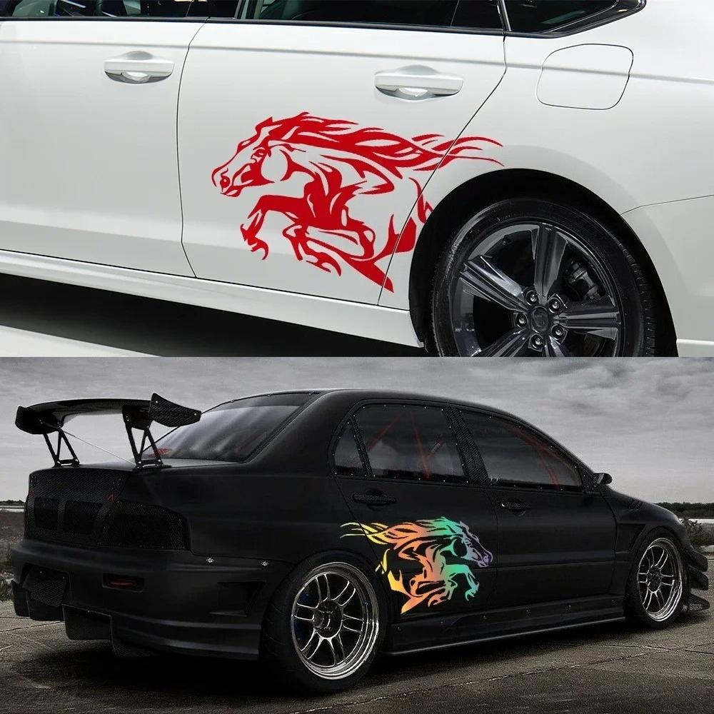 2PCS Car Door Side Stickers Artistic Horse Pattern Vinyl Decals Automotive Tuning Decoration Accessories For Cars Trucks SUVs