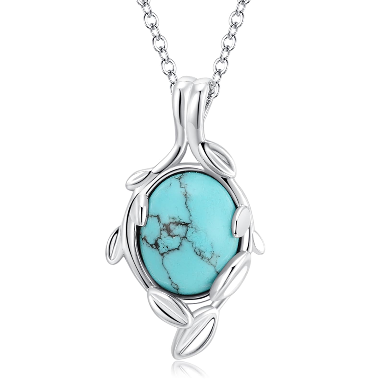 

Necklace for Hawaiian Good White Gift Wrapping Included [FANCIME] Women, Turquoise, Oval, Leaf, Silver, S925, Jewelry, Luck, Charm, Day, Mother s Day,