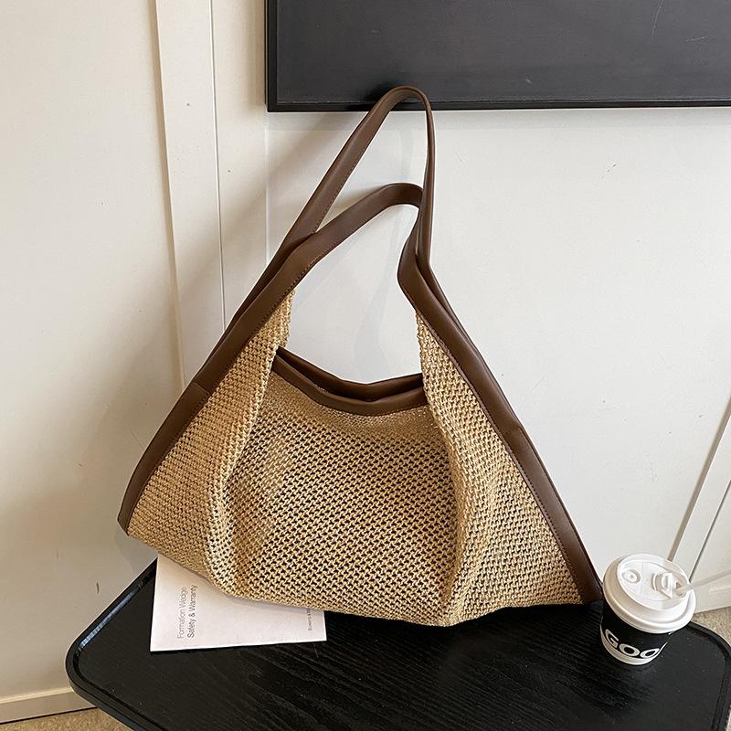 Casual straw commuter tote bag women's 2026 spring new large-capacity personalized shoulder armpit bag