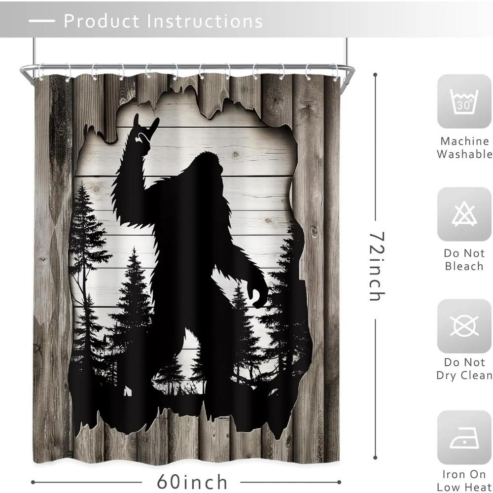 Funny Monkey Wooden Mountain Printed Shower Curtain Rainforest Wild Animal For Bathroom Decor