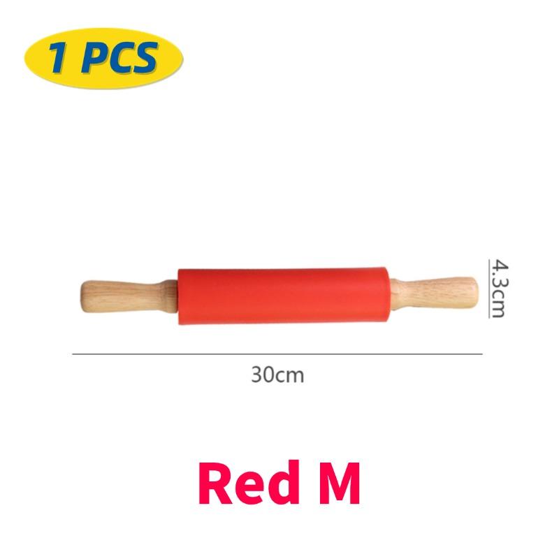 1/4Pcs Non-Stick Silicone Rolling Pin Wooden Handle Pastry Dough Flour Roller Kitchen Cooking Kid Baking Tool For Pasta Dough