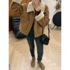 Fleece Patchwork Vintage Short Warm Jacket Women Autumn Winter New Brown Fashion Wool Lapel Coat Korea Chic Designer Casual Clothes