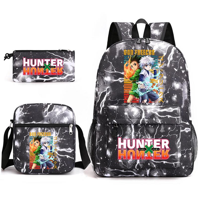 Hunter X Hunter Anime Print Student Backpack Casual Daypack for Boys Girls with Pencil Case 3 Piece Set