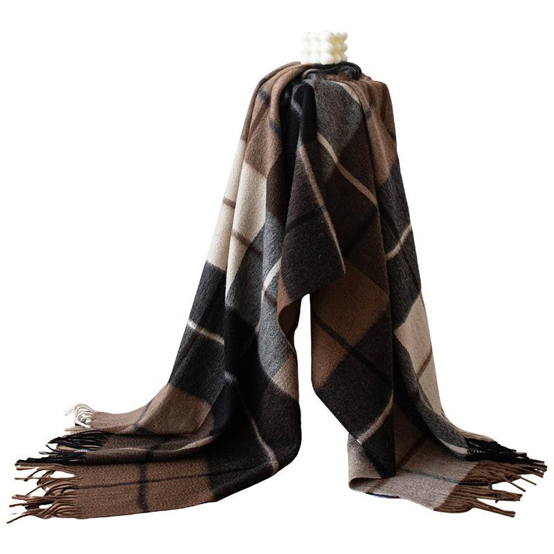 Japanese High end Pure Cashmere Plaid Scarf Shawl Dual Purpose Autumn and Winter Fashion Warm Neck Protection Couple Large Scarf