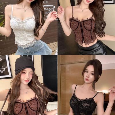 #Spring and Summer New Pure Desire Sexy Lace Suspender Beautiful Back Slim Short Versatile Top