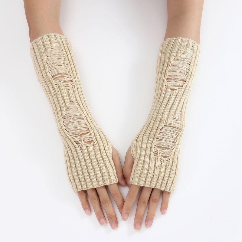 

Ripped Hollow-out Wool Oversleeve 2023 Fall and Winter New Arrival Mid Length Long Length Open Finger Female Heattech Fashion Tide Knitting Arm Sleeve Beige One size