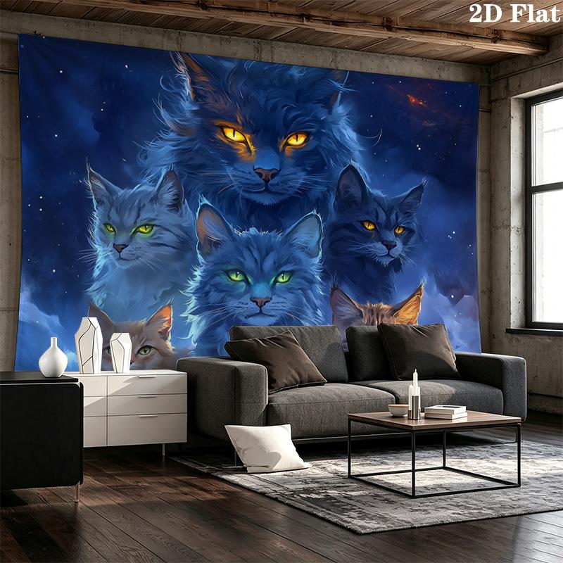 Cat in the Night Pattern Home Decor Tapestry, Wall Hanging, Decorative RV Wall Cloth.MGT0918268