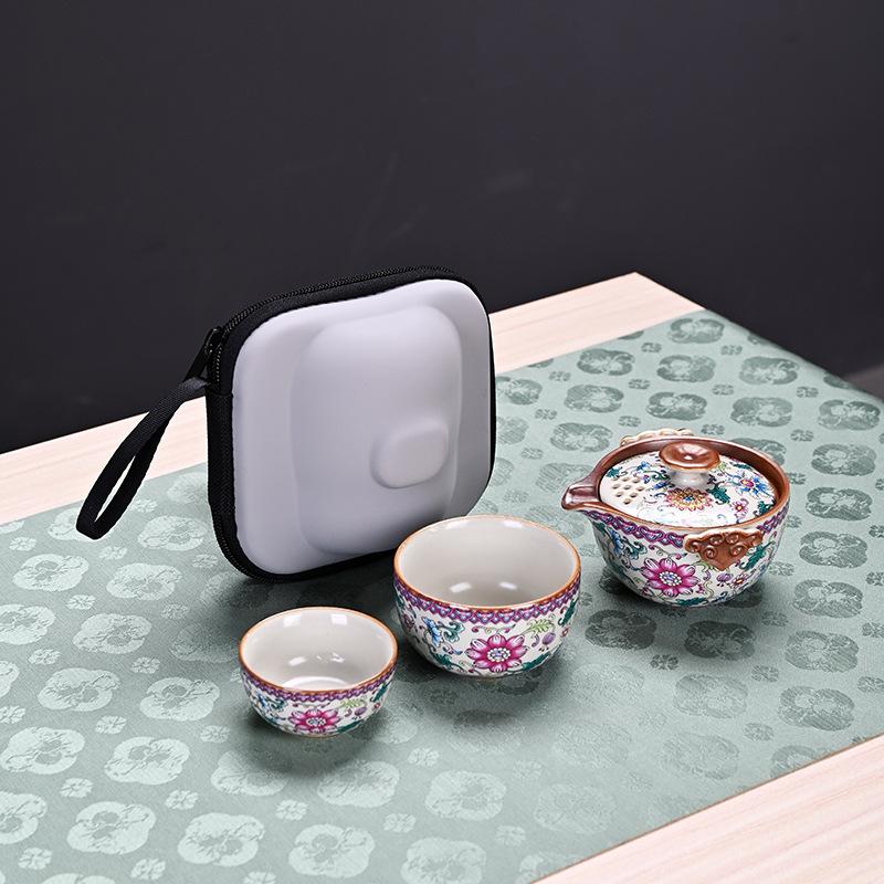 Palace Style Travel Tea Set, One Pot and Two Cups, Outdoor Portable Set, the Whole Set of Ru Kiln Kuaike Cup, Teapot, Teacup Gift.