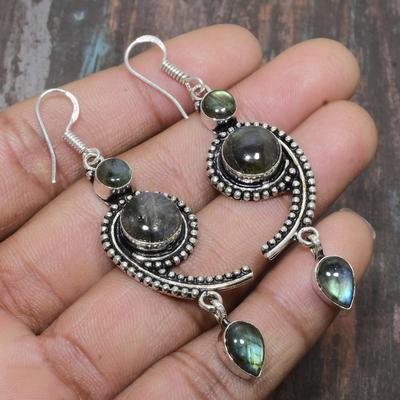 Orecchini di gioielli fatti a mano in argento sterling 925 con pietra preziosa labradorite per lei