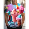 Ice Cream Fruit Biscuit Pattern T-Shirt For Men Ice Dessert 3D Printed Short Sleeve
