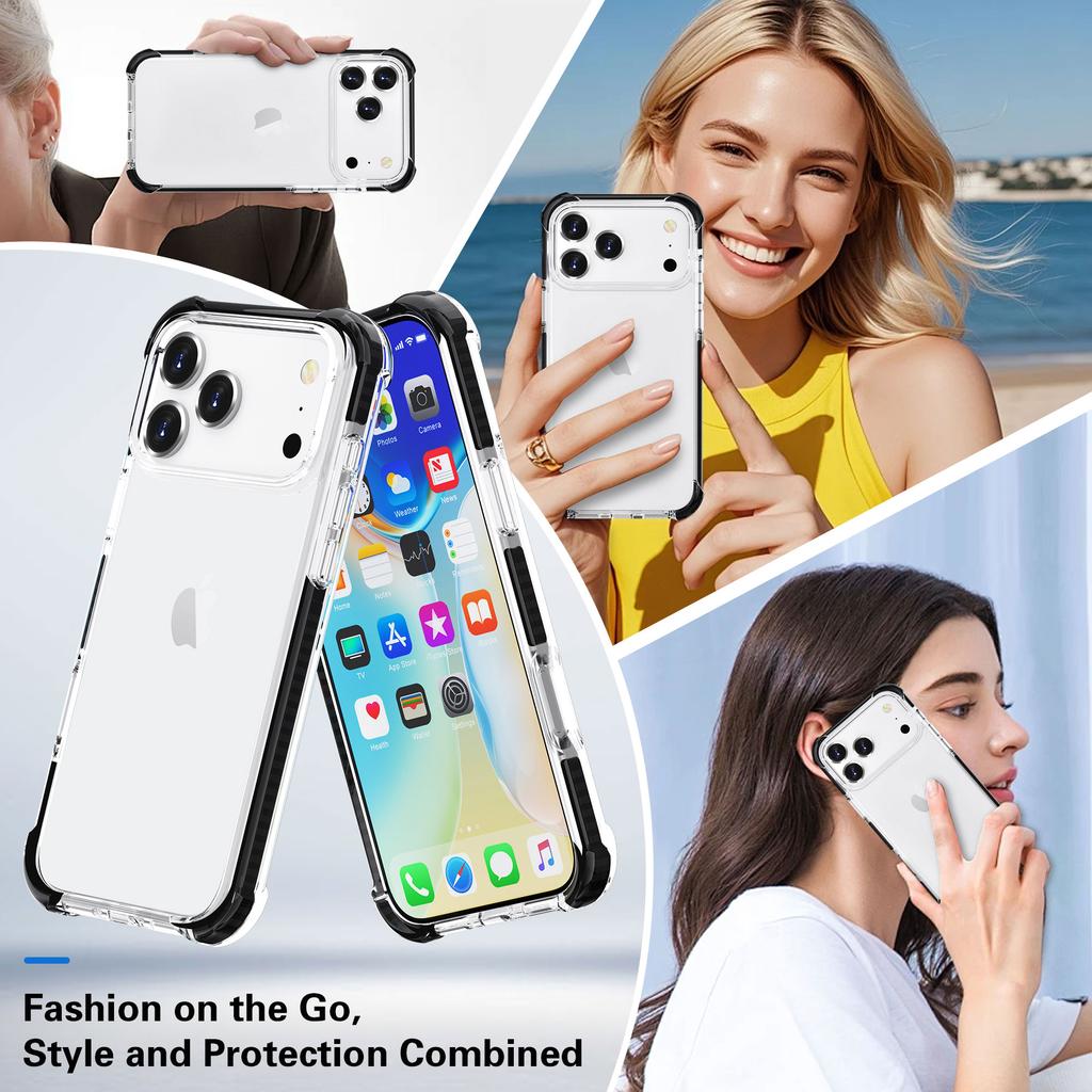For iPhone 17 Pro Case Four Corners Anti Drop Clear TPU+TPE+PC Phone Cover