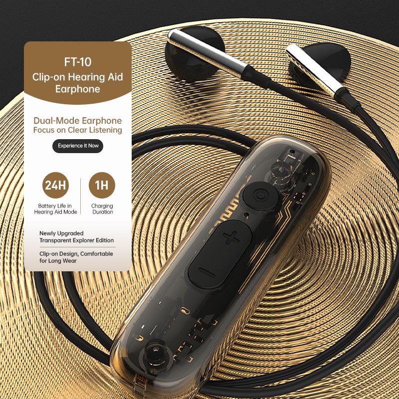 FT-10 Bluetooth Earphones: Hearing Aid & Sound Amplifier for Elderly, Clip-on Sport Design