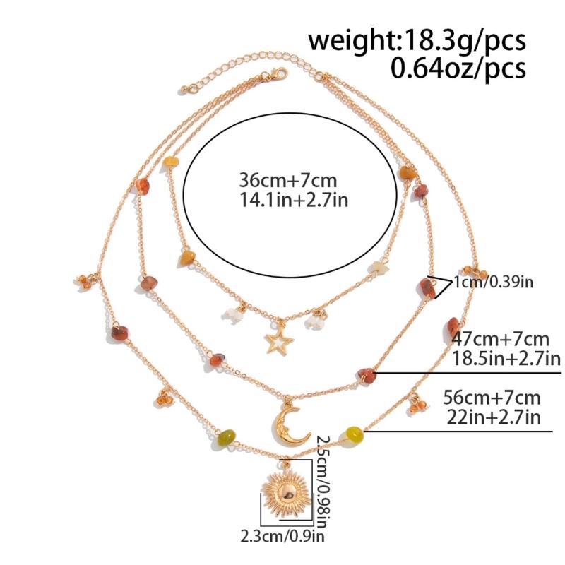 Multilayer Long Necklace with Beaded Designs Sun Pendant Necklace Fashionable Bohemian Jewelry for Various Occasion