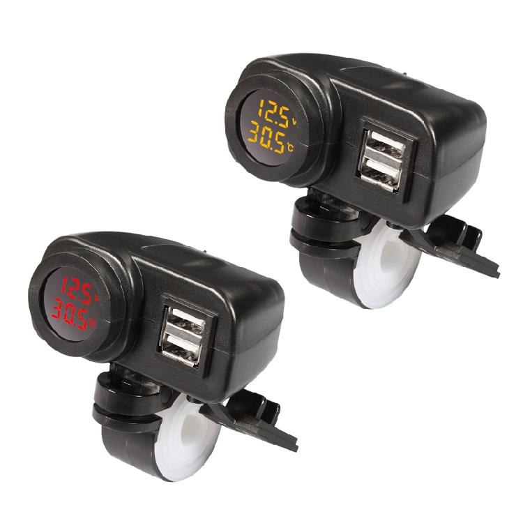 Doppel-USB-Motorrad Digitaler Wassertemperaturmesser Voltmeter + Thermometer Telefonladegerät