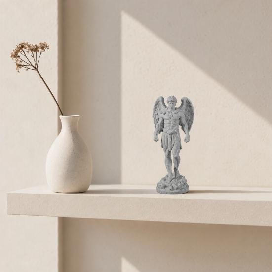 3D Printed Retro Angel Figurine, Michelangelo Style Classical Sculpture Statue, Faux Stone Texture Home Decor, Exquisite Winged Cherub Desktop