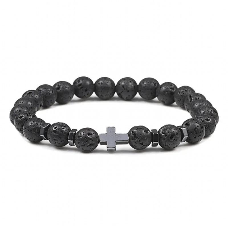 8mm Matt Türkis & Lavastein Perlen Herrenarmband