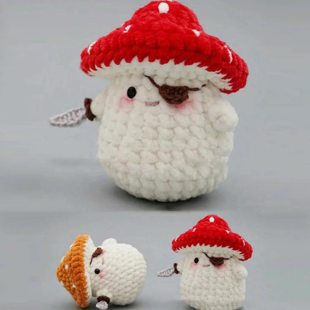 Pirate Mushroom Pendant Keychain for Decoration Handmade Crochet Doll Keyring Bag Accessories for Craft Enthusiasts