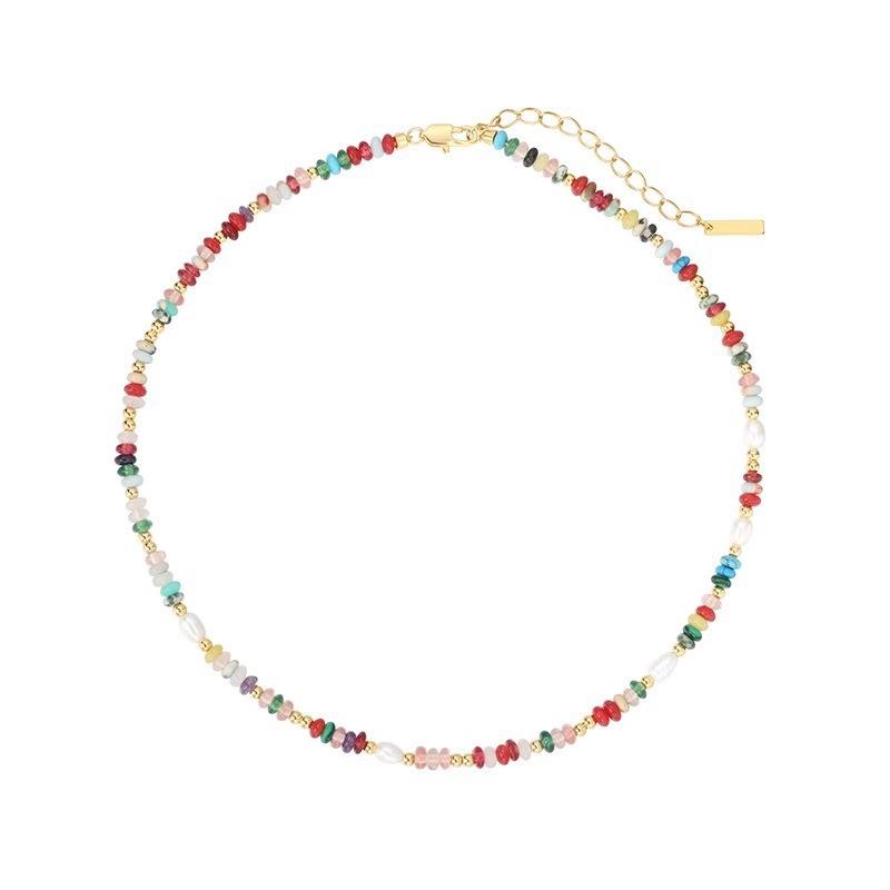 Retro Dopamine Colorful Freshwater Pearl & Natural Stone Crystal Necklace