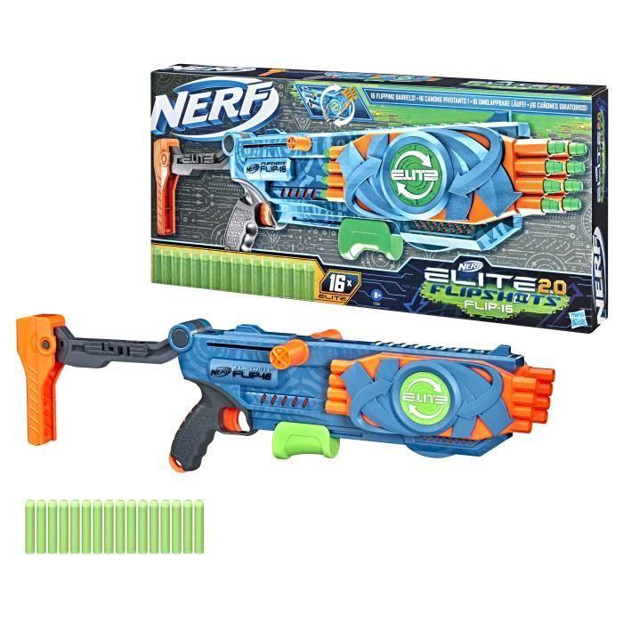 Nerf - elite 2.0 - blaster flipshots flip -16 - 2 fois 8 canons pivotants - capacité de 16 fléchettes - inclut 16 fléchettes