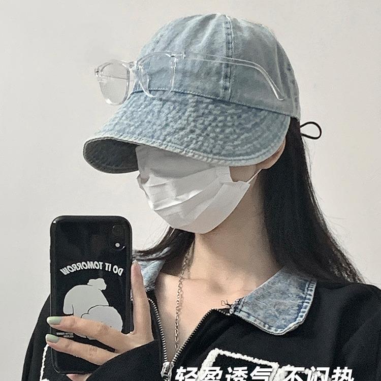 Denim bucket hat spring women's versatile plain basin hat face cover adjustable fashion duck tongue sun protection sun hat