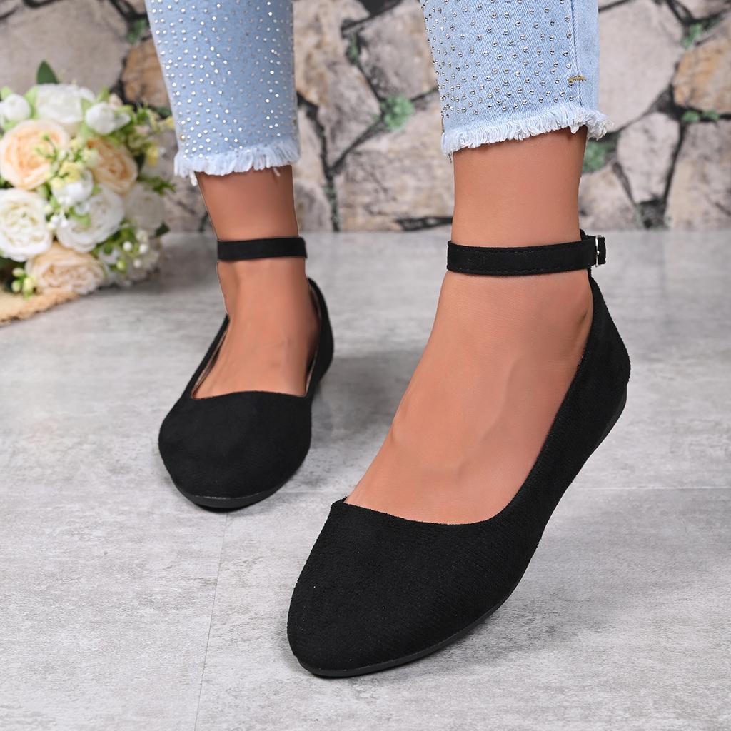 Women's Retro Mary Jane Shoes, Black Low-Top Square-Toe Ankle Strap Flat Shoes