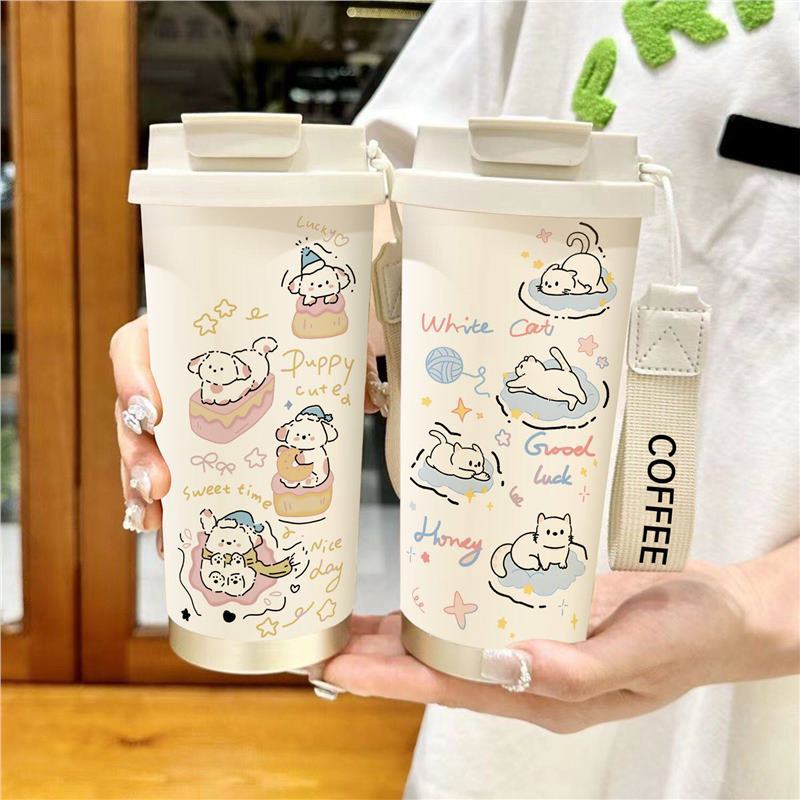 Soft cute puppy thermos cup for men and women 1011 new high value large capacity small go out portable 111 stainless steel