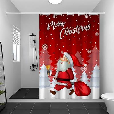 Christmas Santa Claus Shower Curtain Summer Beach Bathroom Decorative Shower Curtain, Waterproof