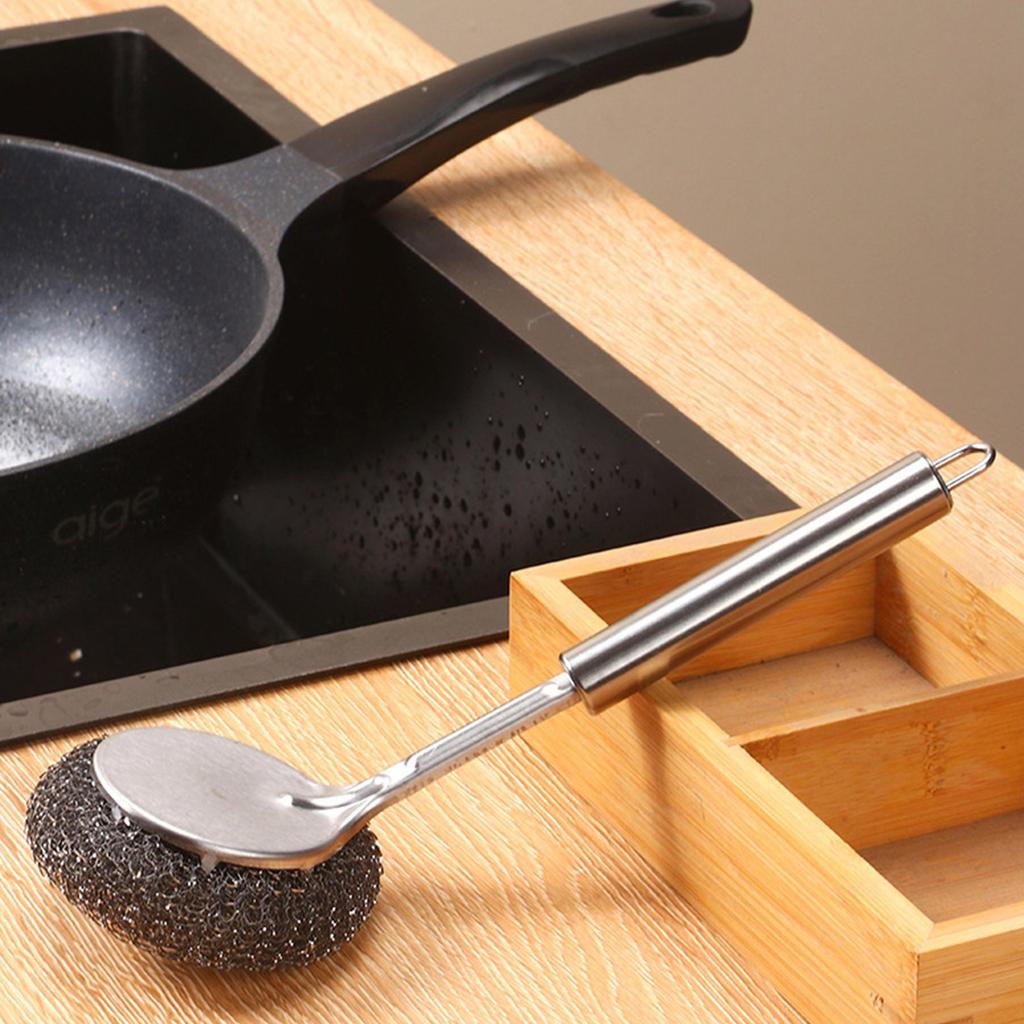 Stainless Steel Wool Scrubber with Handle Pot Scrubbers Dish Scrubber Cleaning Brush Stainless Steel Scrubbing Brushes
