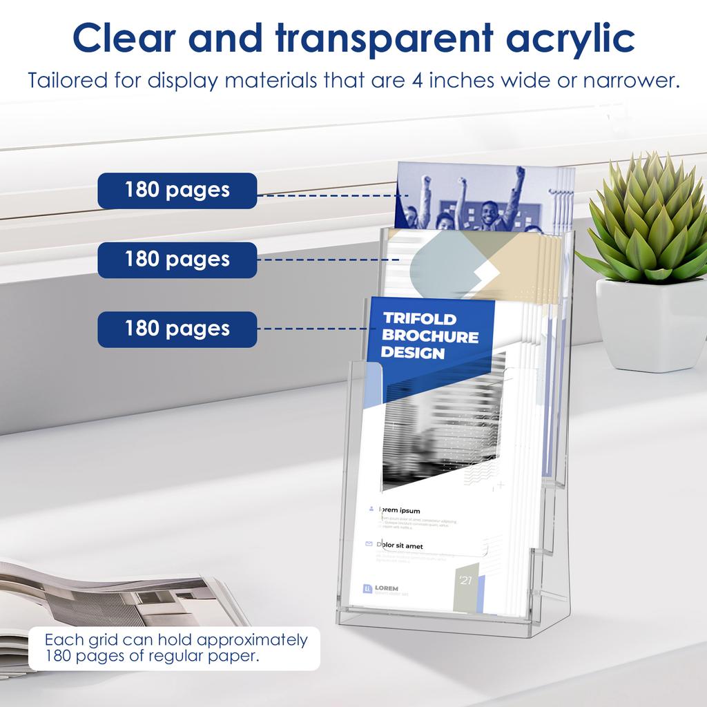 2 Stück 3/5 Etagen Broschürenhalter Klar Literaturständer Tisch Flyer Prospekt Aufbewahrungsregal Büro Karten Notizhalter