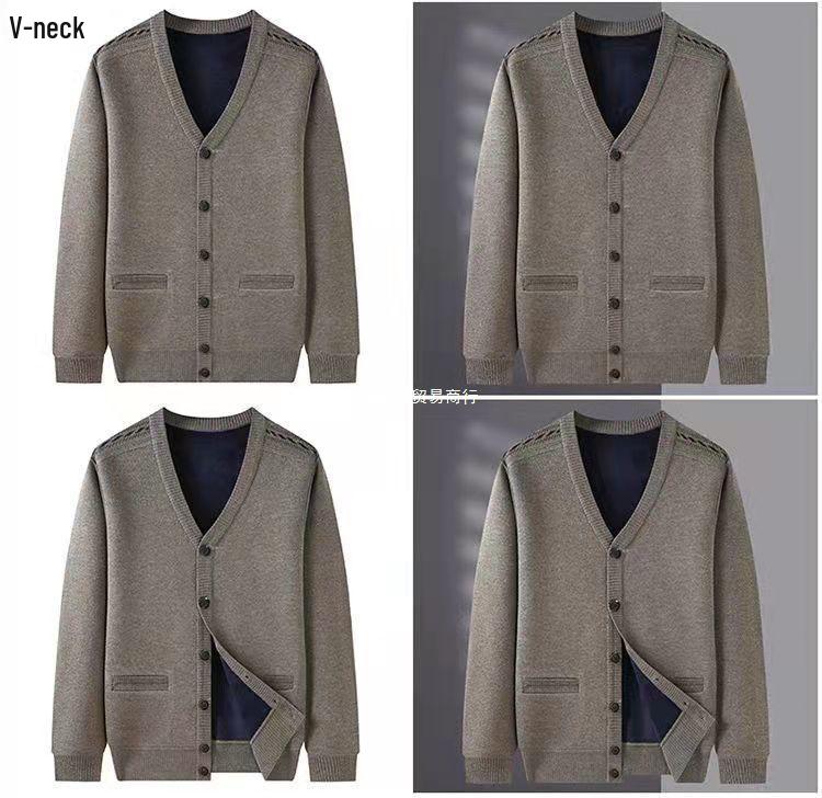 Men's V-Neck Thick Fleece Cardigan: Warm Knitwear for Dad and Grandpa