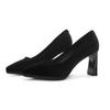 6-Solid color suede thick heel bridesmaid single shoes women's autumn and winter new pointed waterproof table high heels women