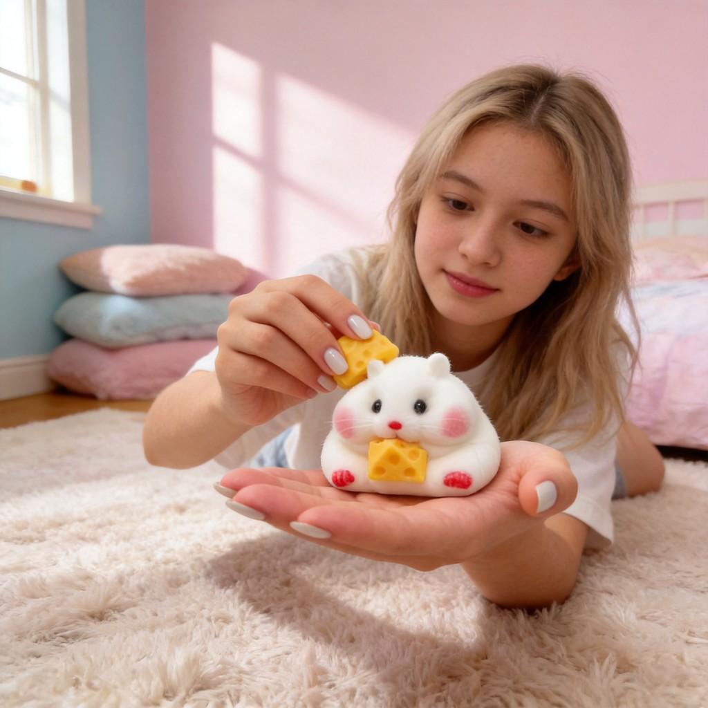 Criceto Bianco Giocattolo Antistress in Silicone con Design a Cartone Animato per Bambini e Adulti