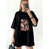 Übergroßes T-Shirt Schwarze Katzen essen Ramen und Sushi Japanischer Stil Druck für Freizeitkleidung