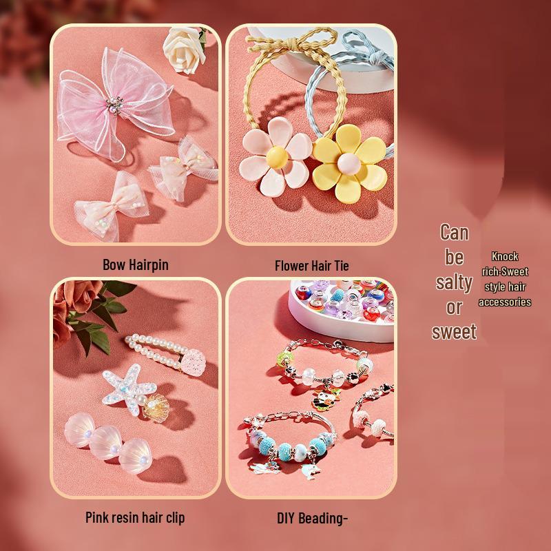 Conjunto de Presente Pulseira de Contas Feita à Mão e Caixa de Joias para Aniversário de Menina