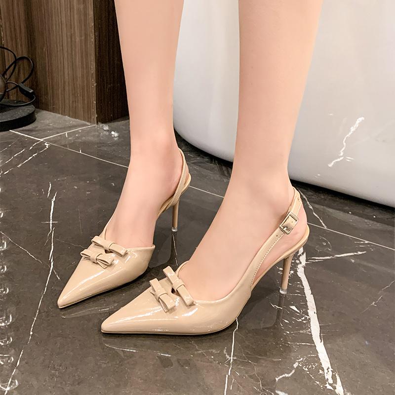 Fashion New Beaded Mesh Slingback Heels for Women Luxury Pointed Toe Heeled Pumps Office Lady Pumps Summer Stiletto Shoe Sandals 2025