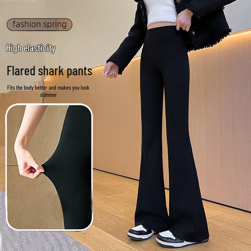 Black High Waist Bodycon Flare Leggings for Women - Spring & Autumn