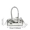 Bow Ribbon Silver PU Shoulder Bag High Quality Cylinder Underarm Bags French Stick Handbag  School