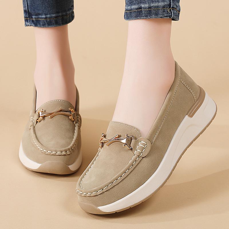 Women Wedge Chunky Shoes Platform Loafers Casual Thick Sole Elevator Slip on Black Shake Shoes Large Size