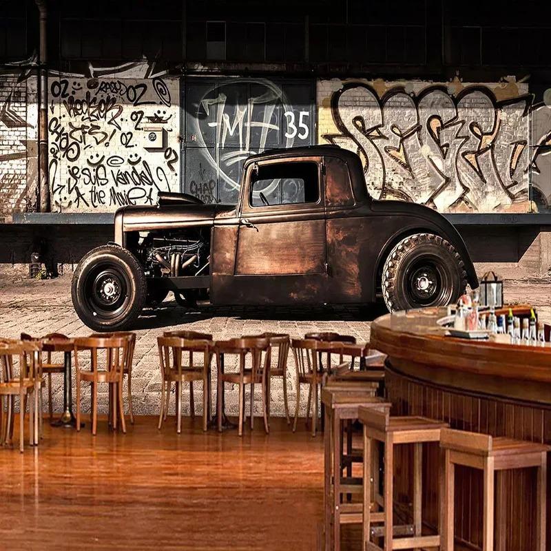 3d Retro Graffiti Photo Wallpaper Nostalgia Old Car Mural Restaurant Cafe Living Room Background Wall Paper