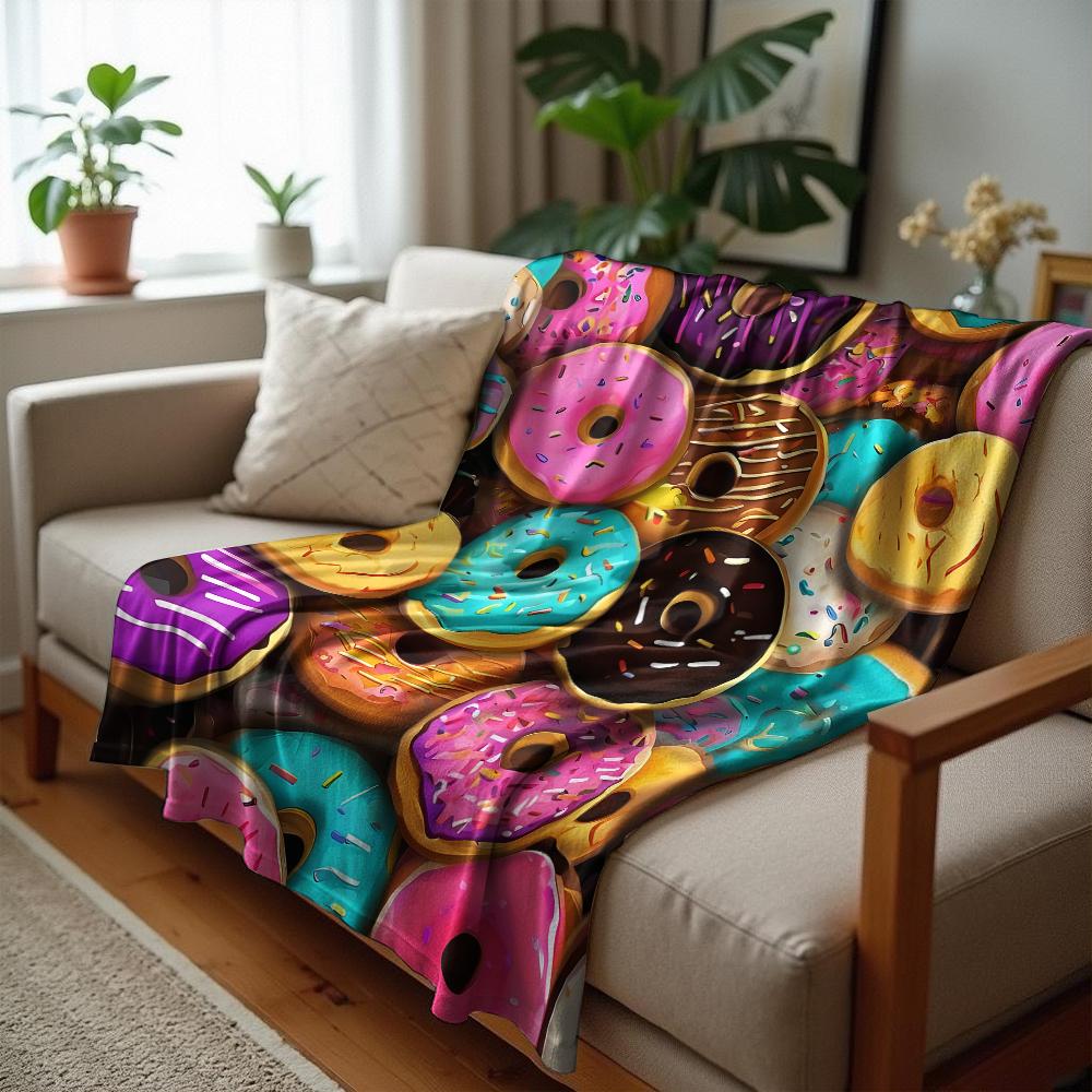 Colorful Doodle Hearts Cartoon Anime Print Flannel Blanket Soft Warm Throw for Kids Bedroom Sofa Christmas Office Car