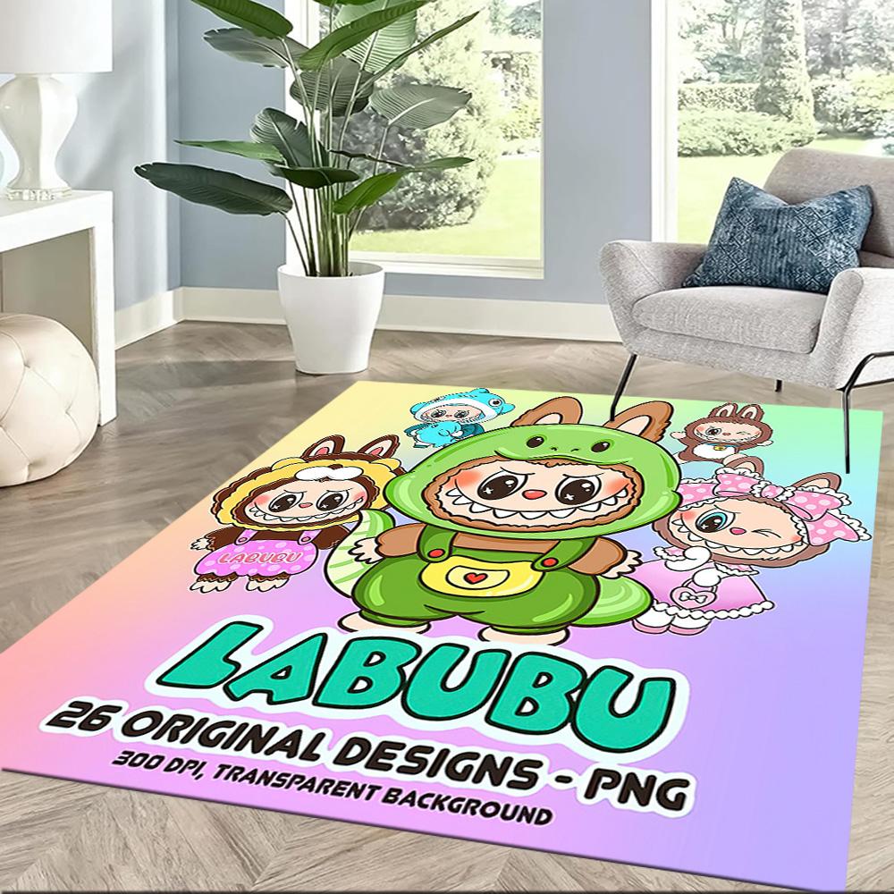 Kwadratowe dywaniki z kolekcji postaci Labubu to świetny wybór do salonów, sypialni, wystroju domu oraz jako prezenty.