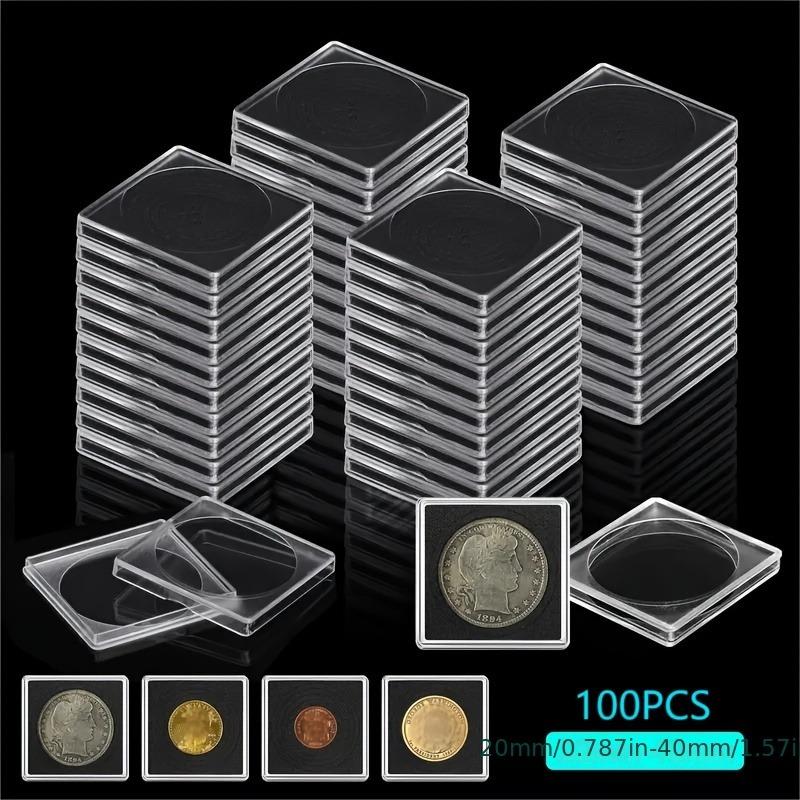 100pcs Coin Collection Case Set with Adjustable Foam Washers Acrylic Coin Holders for 20mm-40mm Coins Clips Display Storage Box