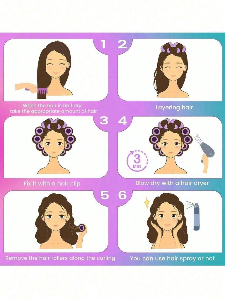 16pcs Self-Adhesive Hair Rollers Set For Different Hair Lengths Heatless Curlers With Clips As Diy Hair Styling Tool
