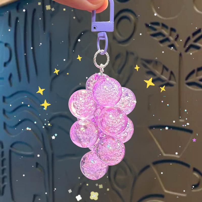 Crystal Grape Cluster Keychain: Transparent Acrylic Backpack or Phone Lanyard Ornament Single OPP Bag Packaging