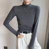 Semi-turtleneck Double-sided German Velvet Bottoming Shirt for Women's Spring and Autumn Models, Solid Color Velvet Thickened Warm Long-sleeved Top