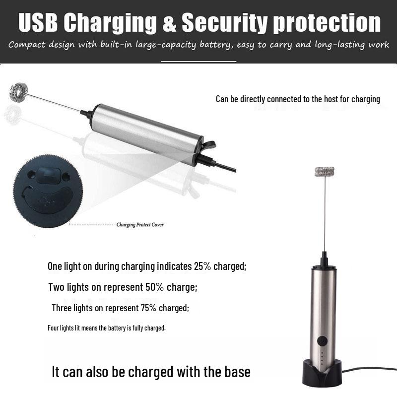 Adjustable Three-Speed Handheld Stainless Steel Electric Milk and Egg Frother